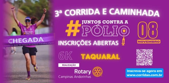 Banner da prova 3º Corrida e Caminhada Juntos Contra a Pólio